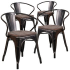 Flash Furniture Black-Antique Gold Metal Chair with Wood Seat & Arms-500 lb. Weight Capacity