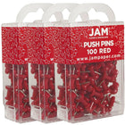 JAM Paper Push Pins, Red Pushpins, 3 Packs of 100, 300 Total (2242955g)-Red