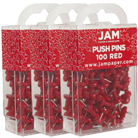JAM Paper Push Pins, Red Pushpins, 3 Packs of 100, 300 Total (2242955g)-Red