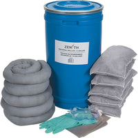 Zenith Safety 16-Gallon Spill Kits, Universal, With Polyethylene Pail-Contents: 5 Sorbent Socks (3" x 48"), 5 Sorbent Pillows (8" x 18"), 1 Pair Nitrile Gloves, 2XL (11), 1 Pair Safety Goggles (One Size), 3 Disposal Bags (26" x 36")