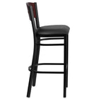 Flash Furniture HERCULES Series Black 4 Square Back Metal Restaurant Barstool - Mahogany Wood Back, Black Vinyl Seat-Mahogany Wood Designer Back - 4 Square Cutout