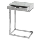 Monarch Specialties 3373 Accent Table - Chrome Metal/Grey Cement With A Drawer-Grey Cement particle board surface with chrome metal frame