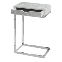 Monarch Specialties 3373 Accent Table - Chrome Metal/Grey Cement With A Drawer-Grey Cement particle board surface with chrome metal frame