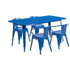 Flash Furniture – Table rectangulaire de 31,5 x 63 po en métal bleu et 4 fauteuils, intérieur/extérieur (ET-CT005-4-70-BL-GG)-Pour quatre personnes