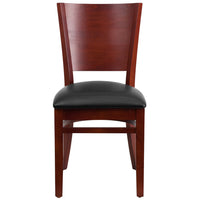 Flash Furniture Lacey Series Solid Back Mahogany Wood Restaurant Chair - Black Vinyl Seat-Wood Dining Chair