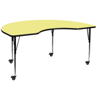 Flash Furniture Mobile 48"W x 96"L Kidney Thermal Laminate Activity Table - Yellow-Collaborative Kidney Activity Table