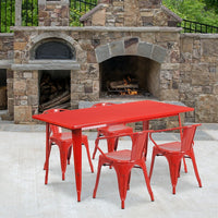 Flash Furniture – Table rectangulaire de 31,5 x 63 po en métal rouge et 4 fauteuils, intérieur/extérieur (ET-CT005-4-70-RED-GG)-Acier galvanisé, métal, caoutchouc