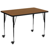 Flash Furniture – Table d’activités mobile, hauteur ajustable, surface en stratifié de 72 x 36 x 1,25po, chêne (XUA3672RECOKHAC)-Chêne/fini chromé, placage en stratifié, acier