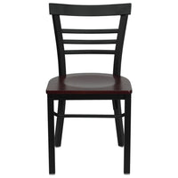 Flash Furniture HERCULES Series Black Three-Slat Ladder Back Metal Restaurant Chair - Mahogany Wood Seat - 2 Pack-Set of 2 Metal Dining Chairs