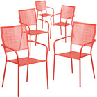 Flash Furniture Commercial Grade Coral Indoor-Outdoor Steel Patio Arm Chair with Square Back-Set of 5 Outdoor Patio Chair