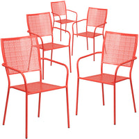 Flash Furniture Commercial Grade Coral Indoor-Outdoor Steel Patio Arm Chair with Square Back-Set of 5 Outdoor Patio Chair