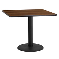 Flash Furniture 36" Square Walnut Laminate Table Top with 24" Round Table Height Base-Hospitality Table