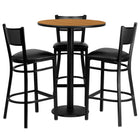 Flash Furniture – Table ronde 30 po en strat. naturel, base ronde et 3 tab. en métal à dossier à grille, sièges en vinyle noir-Chaises et cadre de la table au fini thermolaqué noir