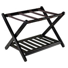 Winsome Reese Luggage Rack with shelf, Espresso-Organize and pack your luggage on this stylish luggage rack with shoe shelf.  Overall open size is 20" H. x 26.54" W. x 18.66" D.  Place luggage on top and your shoe on the bottom shelf to keep your floor clean.  Shelf size 22.91" W. x 15.75" D.  Fold for storage with 26.70" H. x 26.54" W. x 2.87" D. dimensions.  Solid wood in Dark Espresso Finish.