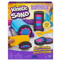 Kinetic Sand Slice N’ Surprise Set - 13.5 oz - Black, Pink and Blue Sand-Create and reveal surprise designs: There’s so many ways to play with the slice n’ surprise set! Fill the cylinder and core it out, layer sand, squish it, carve it, slice it and more! Revealing your surprises is so much fun!