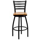Flash Furniture HERCULES Series Black Ladder Back Swivel Metal Barstool - Natural Wood Seat-Metal Barstool