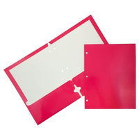 JAM PaperMD – Chemises en plastique lustrées à 3 trous et à 2 pochettes, fuchsia, 50/paquet-Chemises en papier cartonné rose lustré