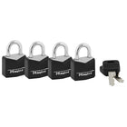 Master Lock 19mm Wide Covered Aluminum Padlock, Keyed A-Like, 4 Pack-Padlock