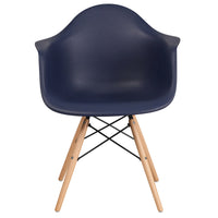 Flash Furniture Alonza Series Navy Plastic Chair with Wooden Legs-Accent Side Chair