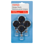 Staples Badge Reels - Black - 4 Pack-24" retractable wire ID card holder extends and retracts effortlessly