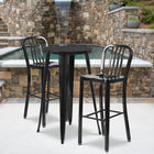 Flash Furniture Commercial Grade 30" High Black Metal Indoor-Outdoor Barstool with Vertical Slat Back - 2 Pack-Screw Leveling Floor Glides