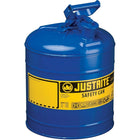 Justrite Type I Safety Cans without Funnel, 5 Gal, 11 3/4" x 16 7/8", Blue-Compliant Type I Safety Cans are designed with a single spout for filling and pouring of all types of flammable liquids