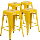 Flash Furniture Commercial Grade 24" High Backless Metal Indoor-Outdoor Counter Height Stool with Square Seat - Yellow-Set of 4 Stackable Industrial Style Modern Stools
