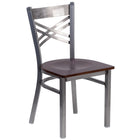 Flash Furniture HERCULES Series Clear Coated "X" Back Metal Restaurant Chair - Walnut Wood Seat-500 lb. Weight Capacity