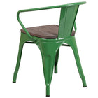 Flash Furniture Green Metal Chair with Wood Seat & Arms-Curved Back with Vertical Slat