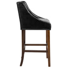 Flash Furniture Carmel Series 30" High Transitional Tufted Walnut Barstool with Accent Nail Trim - Black LeatherSoft - 2 Pack-Button Tufted Back