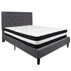 Flash Furniture Roxbury Queen Size Tufted Upholstered Platform Bed with Pocket Spring Mattress - Dark Grey Fabric-Bed