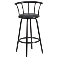 Flash Furniture Crown Back Black Metal Barstool with Black Vinyl Swivel Seat-Transitional Style Stool