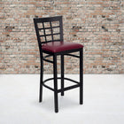 Flash Furniture HERCULES Series Black Window Back Metal Restaurant Barstool - Burgundy Vinyl Seat-2.5'' Thick Foam Padded Seat