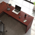 Sauder 59"W Affirm Desk - Classic Cherry- Cord management system with two desk top grommet holes to keep your desk clutter free