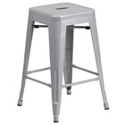 Flash Furniture 24" High Backless Silver Metal Indoor-Outdoor Counter Height Stool with Square Seat-Stackable Industrial Style Modern Stool