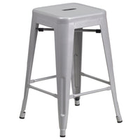 Flash Furniture 24" High Backless Silver Metal Indoor-Outdoor Counter Height Stool with Square Seat-Stackable Industrial Style Modern Stool
