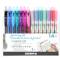 Zebra Mildliner Highlighter and Sarasa Clip Gel Ink Pen Journaling Set - Assorted Colours - 14 Pack-Ideal for bullet journal, planners, note taking, studying, hand lettering and creative projects