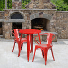Ensemble avec table ronde en métal rouge et 2 sièges à bras ajourés, intérieur/extérieur, 24 po (CH-51080TH-2-18ARM-RED-GG)-24 larg. x 24 prof. x 29 haut. (po)