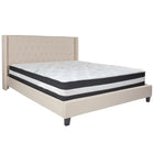 Flash Furniture Riverdale King Size Tufted Upholstered Platform Bed in Beige Fabric with Pocket Spring Mattress-Bed