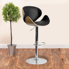 Flash Furniture Beech Bentwood Adjustable Height Barstool with Curved Back & Black Vinyl Seat-Swivel Seat