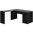 Monarch Specialties 7431 Computer Desk - Black/Grey Top Corner W/ Tempered Glass-This L shape corner computer desk with closed storage on the right and a tempered glass inset on the easy to clean top on the left, creates a modern and functional workspace for any home office.