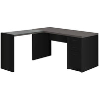 Monarch Specialties 7431 Computer Desk - Black/Grey Top Corner W/ Tempered Glass-This L shape corner computer desk with closed storage on the right and a tempered glass inset on the easy to clean top on the left, creates a modern and functional workspace for any home office.