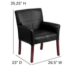 Flash Furniture Black Leather Executive Side Reception Chair with Mahogany Legs-Protective Plastic Floor Glides