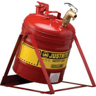 Justrite Laboratory Safety Cans in Steel & Polyethylene, Steel Plate Tilt Can with Stand-Self-closing faucets offer controlled dispensing of hazardous liquids