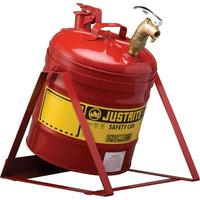 Justrite Laboratory Safety Cans in Steel & Polyethylene, Steel Plate Tilt Can with Stand-Self-closing faucets offer controlled dispensing of hazardous liquids