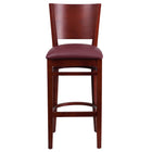 Flash Furniture Lacey Series Solid Back Mahogany Wood Restaurant Barstool - Burgundy Vinyl Seat-Wood Dining Bar Stool