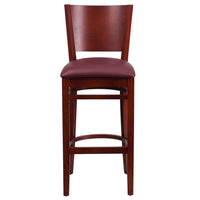 Flash Furniture Lacey Series Solid Back Mahogany Wood Restaurant Barstool - Burgundy Vinyl Seat-Wood Dining Bar Stool