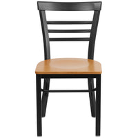Flash Furniture HERCULES Series Black Three-Slat Ladder Back Metal Restaurant Chair - Natural Wood Seat - 2 Pack-Set of 2 Metal Dining Chairs