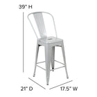 Flash Furniture Commercial Grade 24" High Silver Metal Indoor-Outdoor Counter Height Stool with Back-Designed for Indoor or Outdoor Use