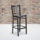 Flash Furniture HERCULES Series Black Window Back Metal Restaurant Barstool - Walnut Wood Seat-.625'' Thick Plywood Seat